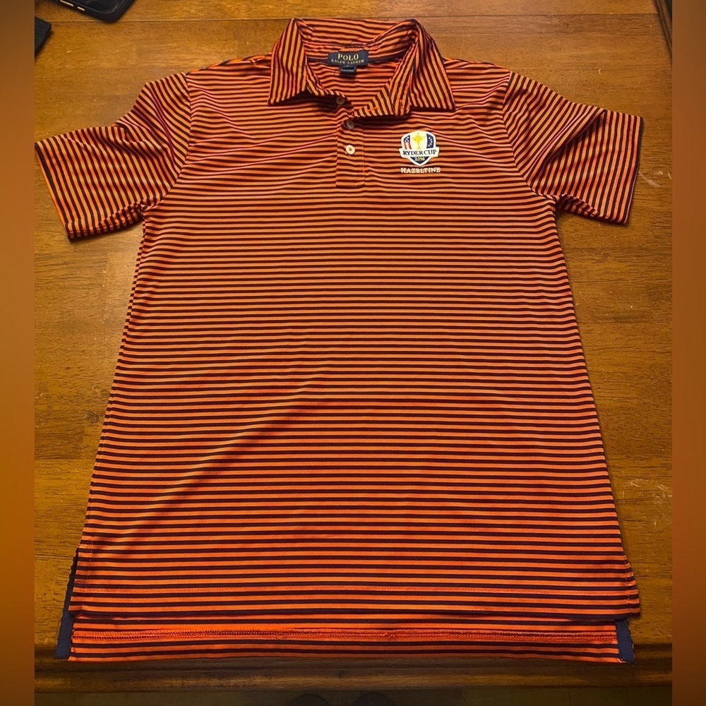 PGA Tour Ralph Lauren  Polo Shirt in Orange and Navy Stripes Youth L